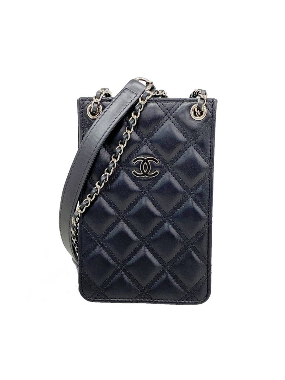 Chanel Shoulder Bag Quilted Lambskin Black Silver
